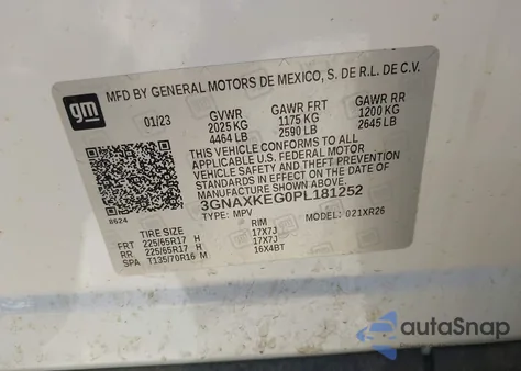 2023 Chevrolet Equinox Fwd Lt from USA, damaged, VIN 3GNAXKEG0PL181252